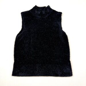 Whimsigoth Black Sparkly Glitter Fuzzy Sleeveless Top by Express - Large